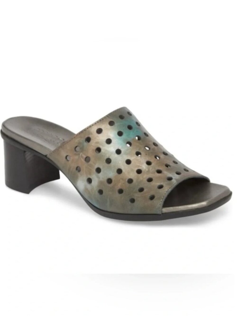 Munro Metallic Olive Perforated Leather Slide Sandals